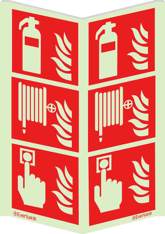 Brandschutzzeichen Winkelkombischild Feuerlöscher-Löschschlauch-Handalarm ISO 7010