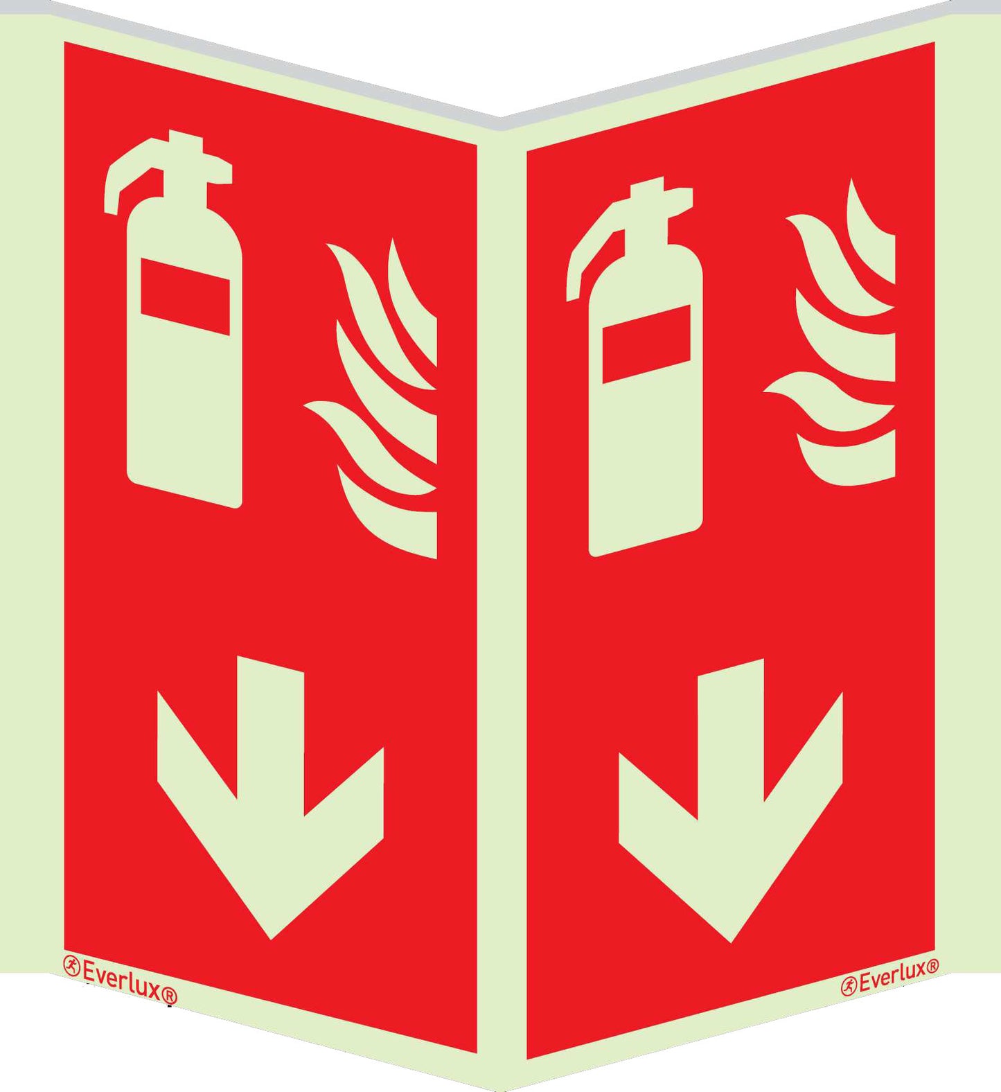 Brandschutzzeichen Winkelschild Feuerlöscher-Pfeil unten ISO 7010